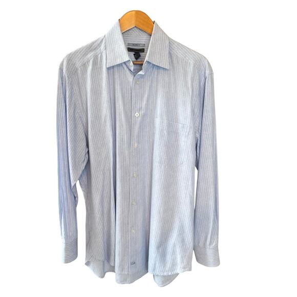 Johnson & Murphy Tailored Fit Mens Dress Shirt Light Blue Striped Floral Sz L - Picture 1 of 10